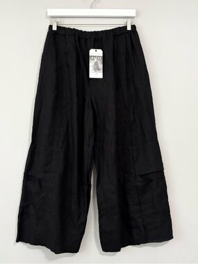 NEW Cynthia Ashby Black 100% Linen Wide Leg Flowy Pants